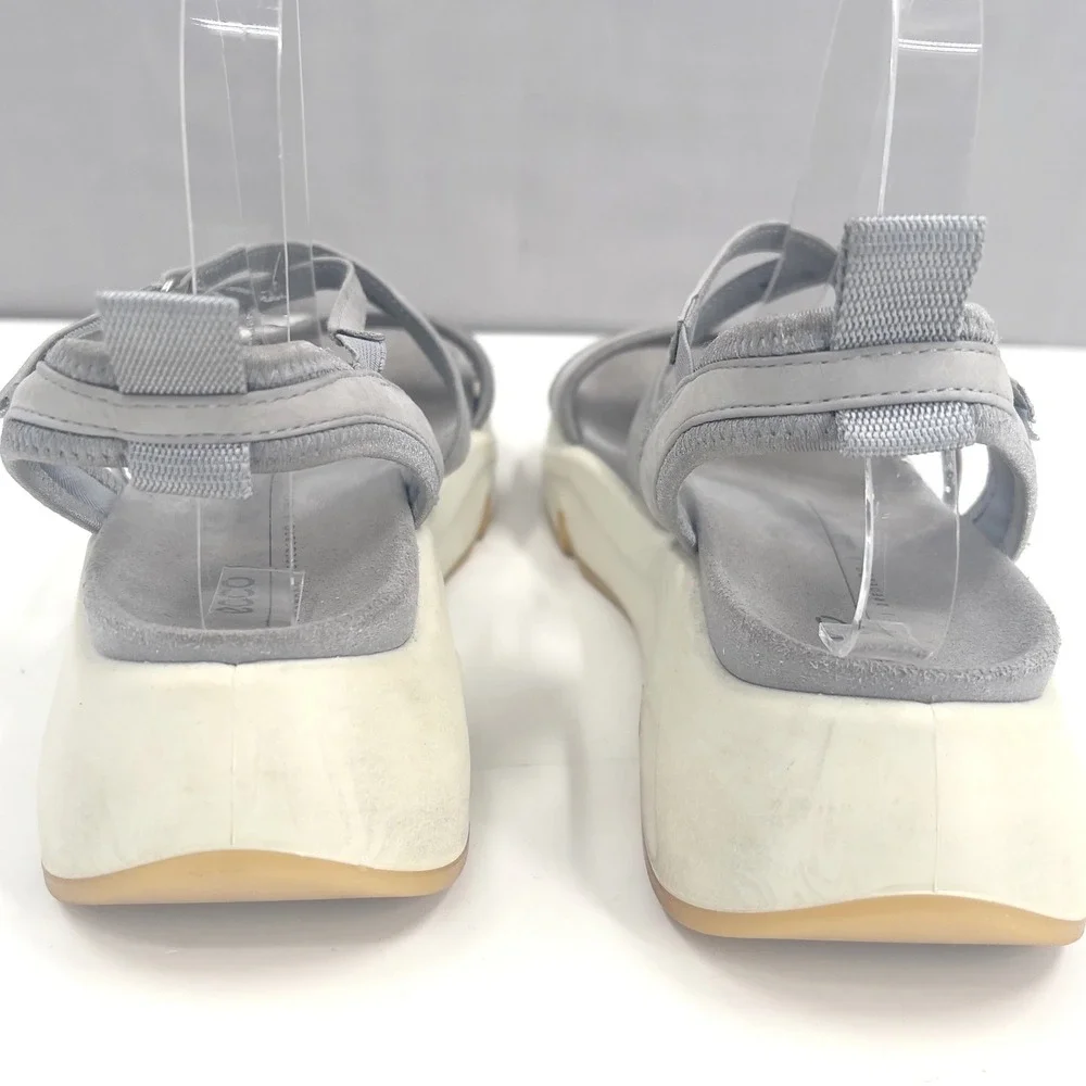 ECCO Chunky Women's Grey Leather Platform‎ Sandals Size EU 40 US 9.5